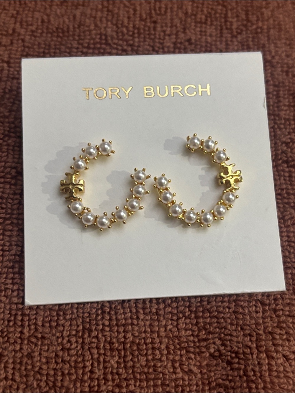 Tory Burch Gold Hoop Earrings with Pearl Accents